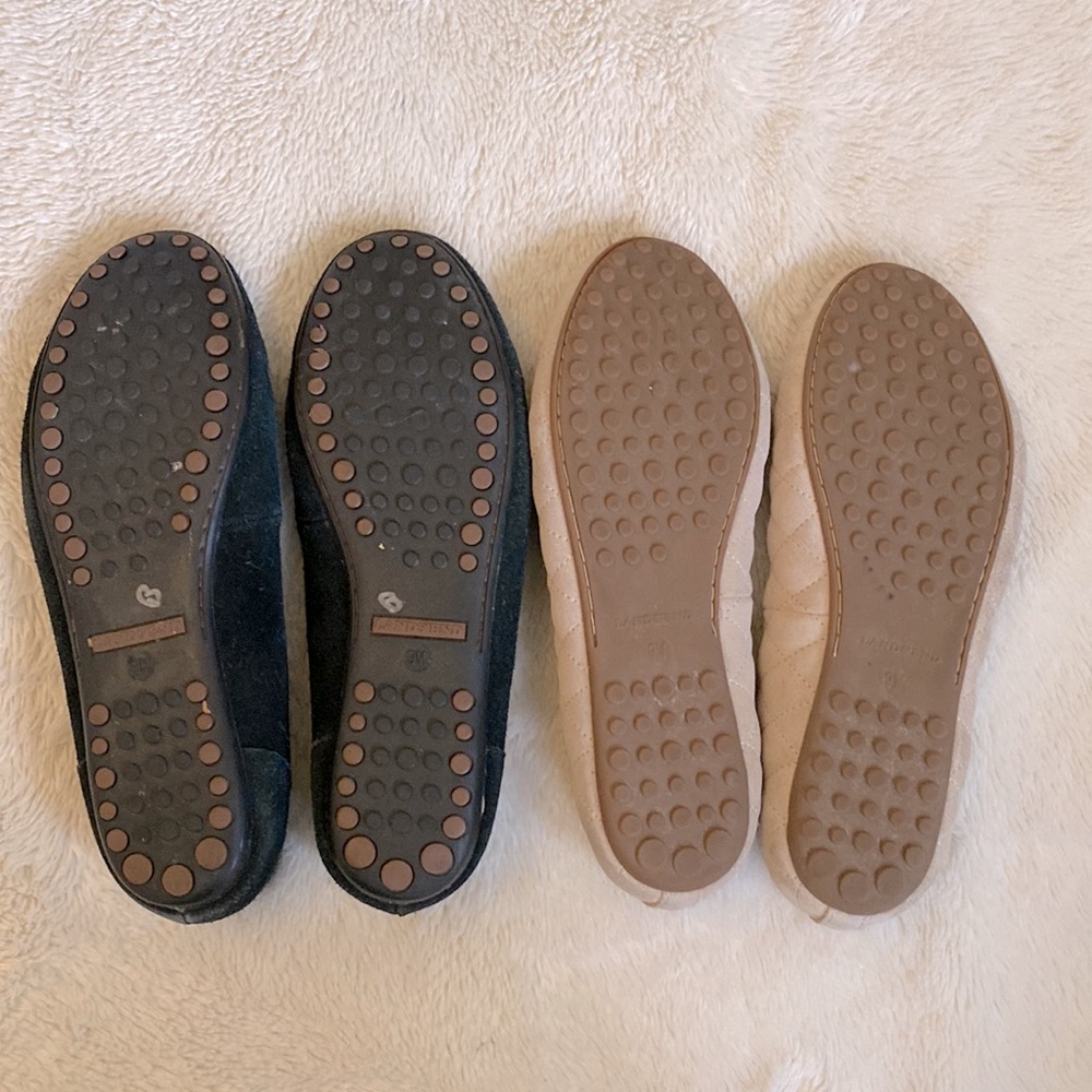 3/$60 Bundle of 2 Quilted Cream and Suede Black Slip On Flats - Picture 4 of 16